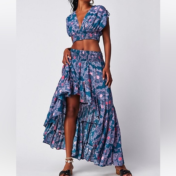 New Free People Morning Sun Flowing Frill Skirt and top set - Picture 7 of 7